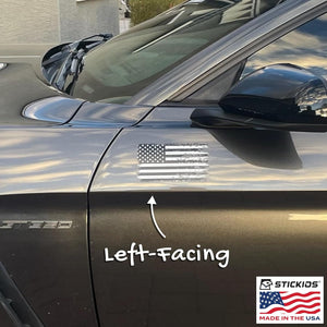 White & Black American Flag Decals (Mirrored 2-Pack) - Thin White Line Stickers for Cars & Windows (5.9 x 3.3 Inches Each)