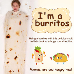 Burritos Tortilla Throw Blanket 2.0 Double Sided 71 inches for Adult and Kids, Giant Funny Realistic Food Blankets, 285 GSM