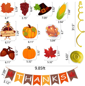 42Pcs Thanksgiving Decorations Pre-Assembled GIVE THANKS Banner Hanging Swirls