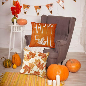 4 Pack Fall Pillow Covers Decoration,18x18in Farmhouse Orange Maple Leaf Thanksgiving Throw Pillows Cushion Case