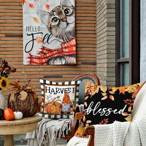 Fall Decorative Throw Pillow Covers 20 x 20 Inch Set of 4, Thankful Grateful Blessed Harvest Pumpkin Gnome Thanksgiving