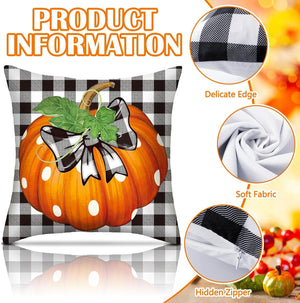 6 Pcs Thanksgiving Pumpkin Pillow Covers 18 x 18 Inch Fall Gnome Leaves Pillow Covers Buffalo Plaid Mason Jar Decorative