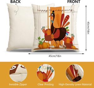 Thanksgiving Pillow Covers 18x18 Set of 4, Fall Throw Pillow Covers Turkey Pumpkin Orange Farmhouse Home Decor