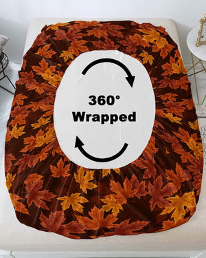 Autumn Maple Leaves Fitted Sheet Set for Queen Size Bed 3 Pieces Bedding Sheets-Deep Pocket Bedsheet Fits Mattress Upto 16"