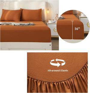 Full Size Sheet Sets Caramel Pumpkin - 4 Piece Bed Sheets and Pillowcase Set for Full Bed Mattress, Pumpkin