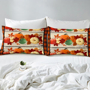 Pumpkin Bedding Duvet Cover Set Geometric Plaid Bedding Set Boys Girls Fall Pumpkin Festival Decor Comforter Cover Set