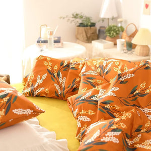 Queen Size Pumpkin Botanical Bedding Comforters Cotton Women Girls Jacinth Floral Bed Quilts