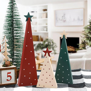 Three Sizes Wooden Christmas Tree Sign with Star-Christmas Decorations for Home Shelf Mantel Fireplace Table Party Decor