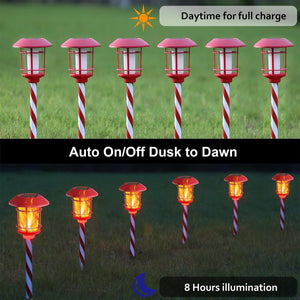 6 Pack Christmas Solar Torch Lights Outdoor, Flickering Flame Torch Candy Cane Marker, Solar Powered Xmas Decorative Lights
