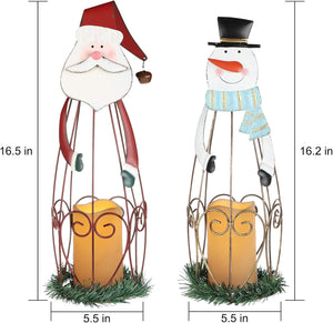 2 Pack Christmas Candle Lantern with LED Lights, Metal Lighted Santa Claus Lanterns for Christmas Holiday Home Decorations