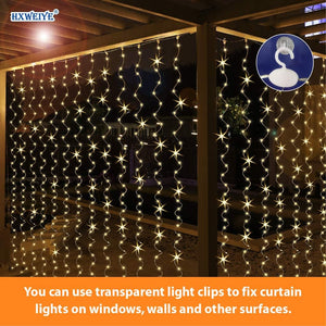 300LED Fairy Curtain Lights, 9.8x9.8Ft Warm White USB Plug in 8 Modes Christmas String Hanging Lights with Remote for Bedroom, Indoor, Outdoor, Weddings, Party (Warm White)