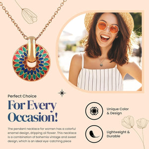 18k Gold Pendant for Women - Flower Enamel Simple Pendants - Dainty Jewelry for Women - Handmade