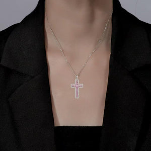 Women's Cross Necklace. Exquisite and Simple Cross Pendant. Cute Pink Zircon Pendant, Women's Necklace