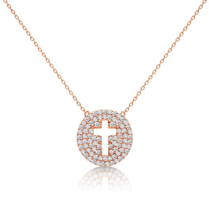 Cross Necklace for Women 14k Rose Gold Plate with CZ Gemstones