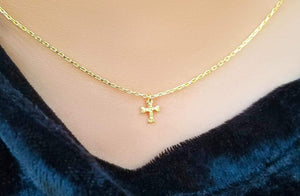 Tiny Cross Necklace for Girls and Women in 14k Yellow Gold Plate