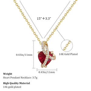 14K Gold Plated Red Heart Necklace Crystal Pendant Heart Necklace Love Necklace Birthstone