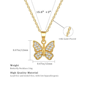 Butterfly Necklace-14K Gold Plated Pendant Necklace for Women Dainty Cubic Zirconia Necklace Chokers