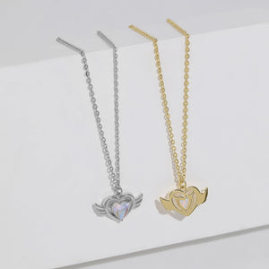 Gold Necklace for Women, Heart Shape Charm with Angel Wings Necklace