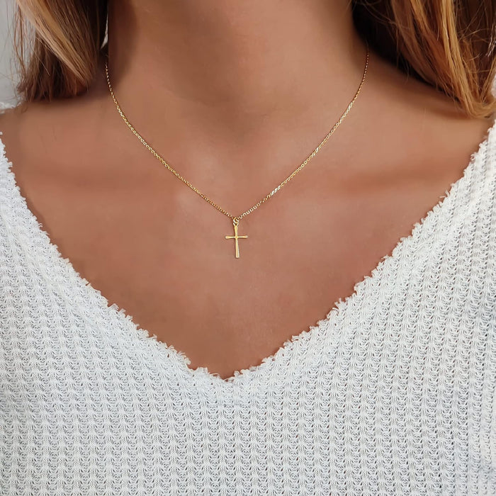 Sterling Silver Cross Necklace for Women, Length 16-18 Inches, Gold