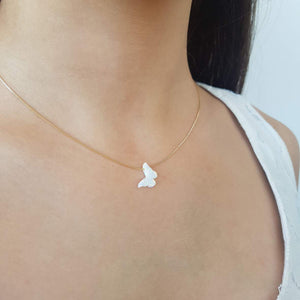 White Opal Butterfly Necklace Gift for Women Girl Delicate Opal jewelry Gold Filled Box Chain