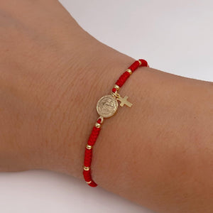 St Benedict Medal Adjustable Red String Bracelet for Women – Pulsera San Benito Abad Fashionable