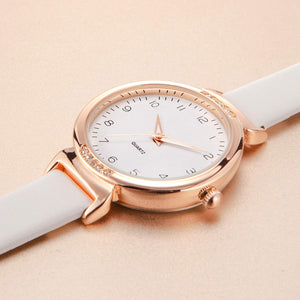 Ladies Sports Watch Casual Watch Crystal Accented Leather Strap Watch Analog Display, White