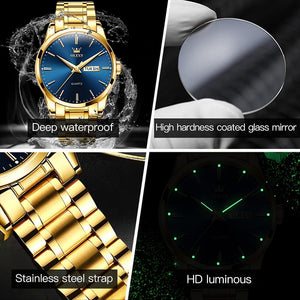 Classic Men Watches with Date,Stainless Steel Man Watch with Date, Bussiness Watches for Men,Luminous Quartz, Gold