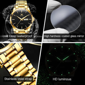 Classic Men Watches with Date,Stainless Steel Man Watch with Date, Bussiness Watches for Men, Gold Black Dial