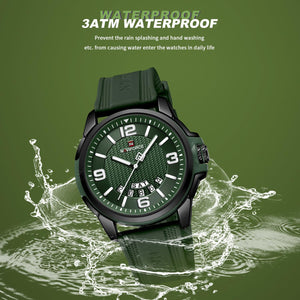 Waterproof Watch for Men Women, Analog Auto Date Military Sports Unisex Wristwatch,Silicone Strap, Green