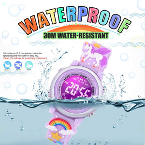 3D Cartoon Waterproof Watches for Girls with Alarm - Best Toys Gifts for Girls Age 3-12, Purple