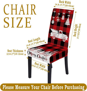 Set of 6 Car Print Dining Chair Slipcovers Stretch Xmas Parsons Chair Slipcovers, Red Buffalo Plaid