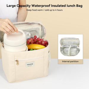 Stackable Stainless Steel Thermal Lunch Box with Lunch Bag and Cultery Set for Adult Women Men, 3 Tier Leakproof All-in-One, Beige