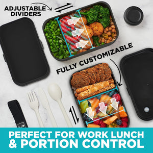 67 fl oz BPA-Free - Black Stackable Lunch Box with Leak-Proof Lids & Dividers