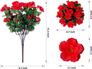 Artificial Fake Camellia Flowers Plants for Outdoor Outside, Faux Silk Mixed UV Resistant Look Real Flowers, 3 Bundles