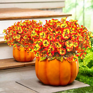 12 Bundles Artificial Flowers Outdoor Fake Fall Flowers for Outside Decoration UV Resistant Plastic Faux Plants , Orange Yellow