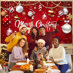 Merry Christmas Party Decoration Christmas Photo Banner Signs Xmas Party Decoration Supplies (Ball)