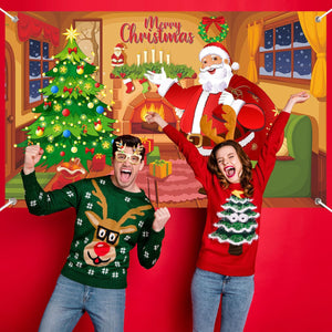 Christmas Santa Claus Banner Large Merry Xmas Door Cover Backdrop Decor Holiday Fabric Background