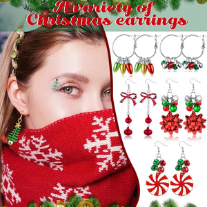 20 Pairs Christmas Earrings for Women, Holiday Xmas Dangle Earrings Bow Tree Bells Snowflake Light Earrings