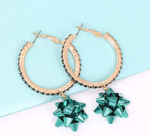 Christmas Earrings Hypoallergenic Gift Bow Hoop Earrings Holiday X-Mas Present Bow