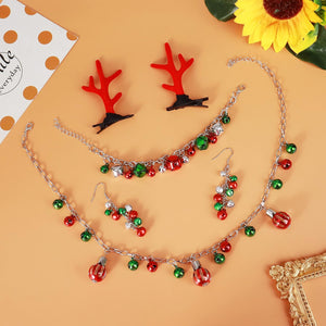 Christmas Bow Earrings Necklace Bracelet Jewelry Set Jingle Bell Jewelry Set Christmas Jewelry Gifts