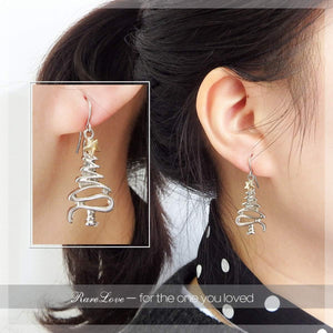 Cute Christmas Tree Piercing Dangle Earrings Golden Silver Two Tone Women Holiday Gift