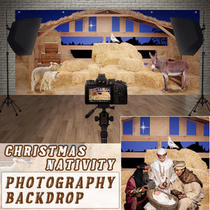 Christmas Nativity Garage Door Banner Cover Nativity Stable Scene Backdrop Banner, (6 x 13 FT)