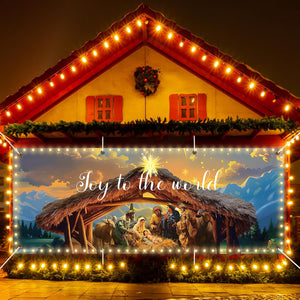 7 x 16 Ft Christmas Garage Door Banner Decoration with Lights Christmas Nativity Garage Door Cover