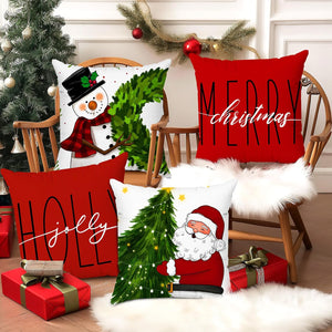 Red Christmas Pillow Covers 18x18 Set of 4 Christmas Decorations Winter Holiday Decor Throw Cushion Case