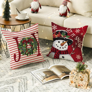 Set of 4 Merry Christmas Let It Snow Joy Stripes Gift Box Red Throw Pillow Covers, 18 x 18 Inch Xmas Tree Holiday Cushion Cases