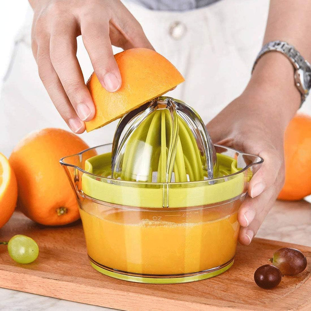 Citrus Lemon Orange Juicer Manual Hand Squeezer with Built-in Measuring Cup and Grater, 12OZ, Green