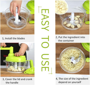 Manual Vegetable Cutter Food Processor 8 in 1 with Clear Container 1200ml BPA Free, Green