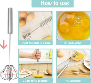 Semi-automatic Whisk, Stainless Steel Egg Beater, Hand Push Rotary Whisks Mixer , Silver