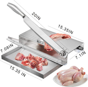 Meat Slicer Bone Cutter 20in，Manual Ribs Chopper with Food Tray