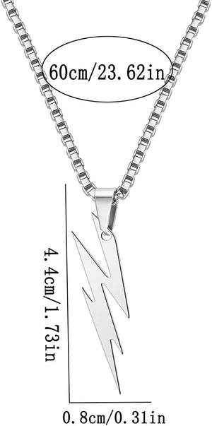 Necklace for Men Women Stainless Steel Lightning Bolt Pendant Necklace Punk Style, Silver